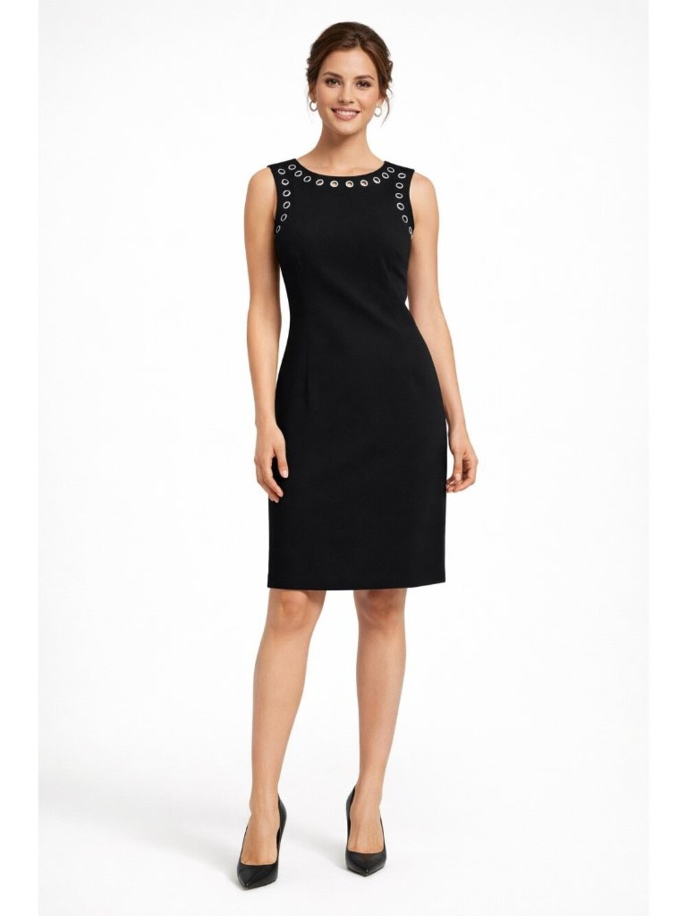 Adrianna Papell Black Size 12 Womens Grommet Neckline Shift Dress NEW